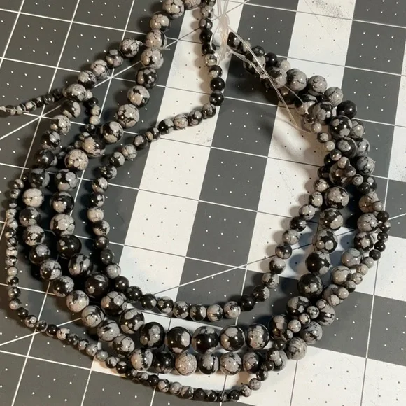 Set Snowflake Obsidian Stone Beads 10/8/6/4mm - Picture 2 of 3